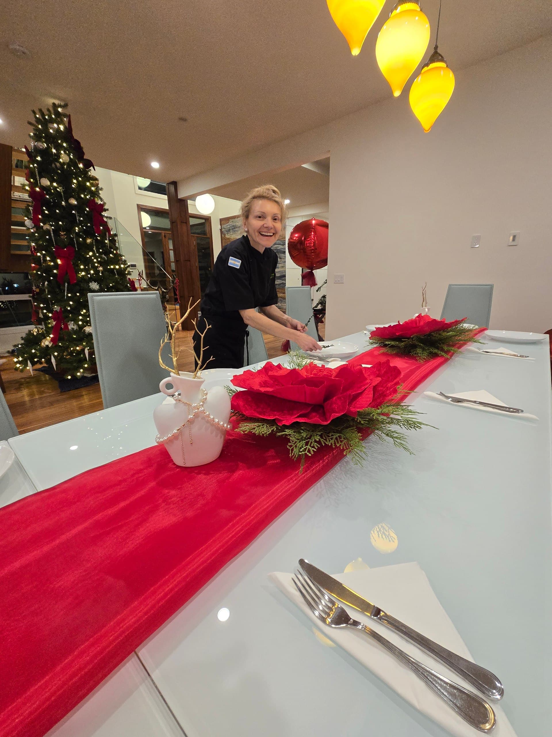A long dining table set for a private feast